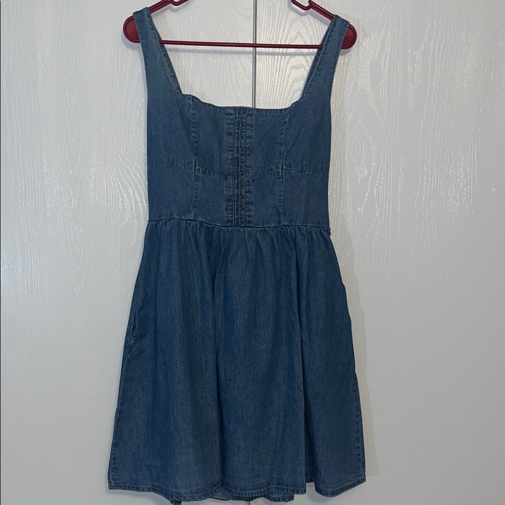 Avec Les Filles Bustier Fit & Flair Denim Mini Dress